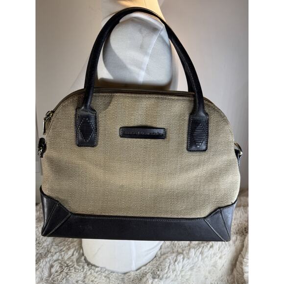 Stone Mountain Crossbody Leather and Canvas Handbag Purse Kelly Handles No Strap - Picture 1 of 6